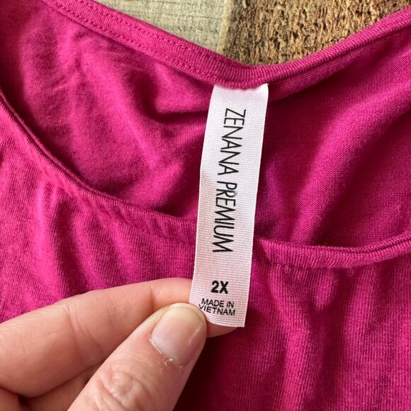 Zenana Premium Women's 2X Dress Pink Knit Stretch A Line Midi Length - Picture 4 of 6